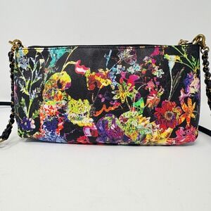 Elliott Lucca Womens Artisan Crossbody Black Multi Floral 3-Way Bag